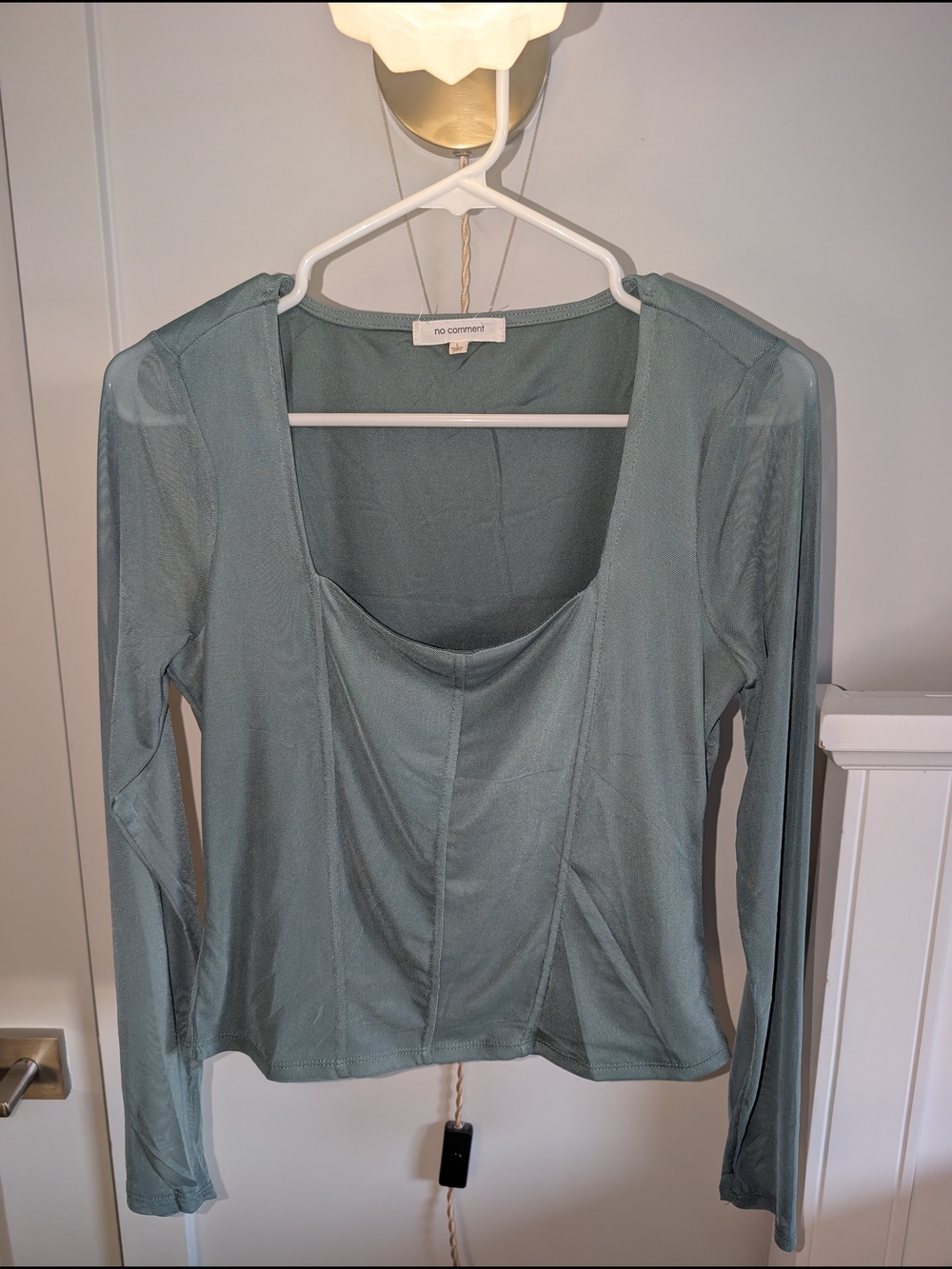No Comment Sage Green Long Sleeve Square Neck Tee